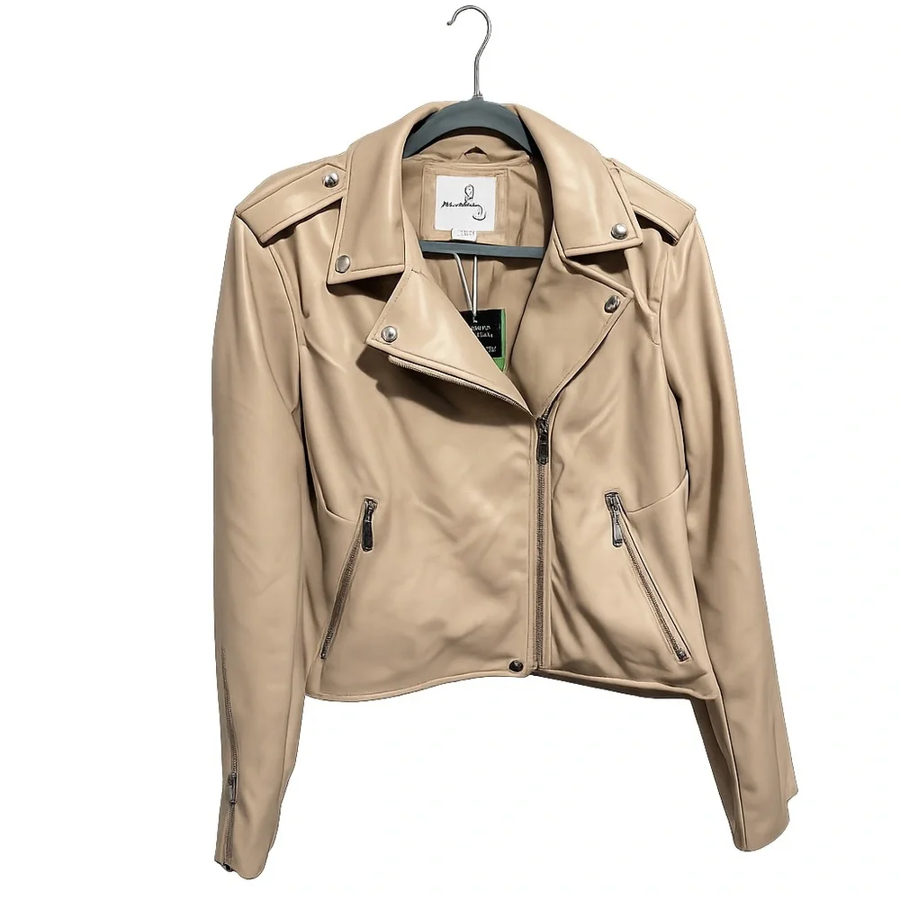 NWT-Sam Edelman Tan Faux Leather Moto Jacket. Size L